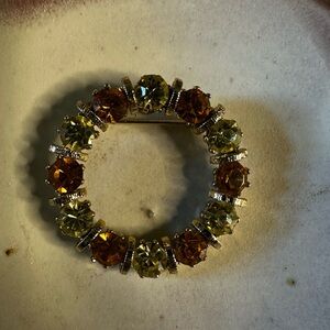 Elegant Gold and Brown Crystal Brooch